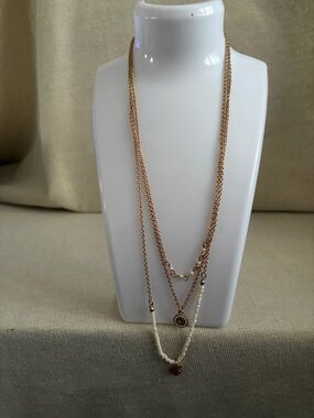 Taramanda Layered Gold-Tone and Cream Beaded Women's Necklace